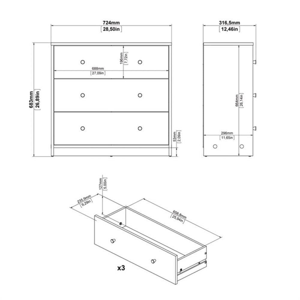 Home Square 2 Piece Set with 3 Drawer Chest and 6 Drawer Double Dresser in Black