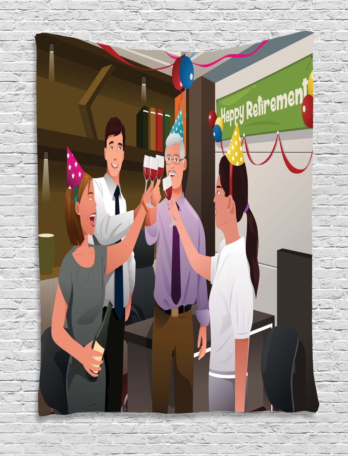 Retirement Party Tapestry, Employees in the Office Celebrating Happy