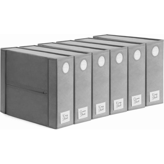 Dreamzie 6-Pack Bed Sheet Organizers and Storage - Foldable Linen Closet Organization, Gray