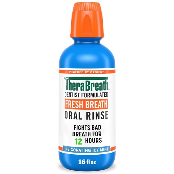 TheraBreath Fresh Breath Alcohol-Free Mouthwash, Mouth Rinse for Adults, Icy Mint, 16 fl oz