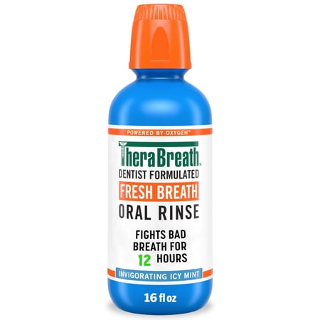 TheraBreath Fresh Breath Alcohol-Free Mouthwash, Mouth Rinse for Adults, Icy Mint, 16 fl oz
