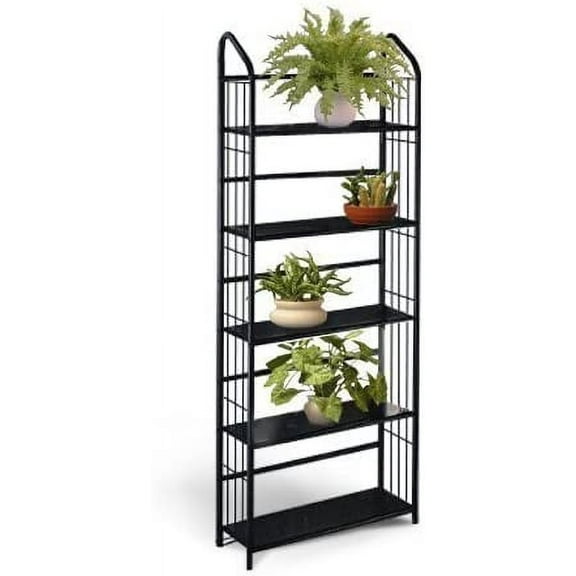 Black Metal Outdoor Patio Plant Stand 5 Tier Shelf Unit$$Garden & Patio