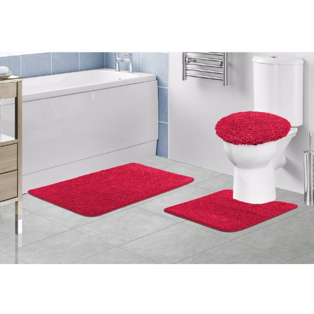 Layla Oversized 3 Piece Shaggy Bathroom Rug Set, 21"x34" Bath Mat, 21