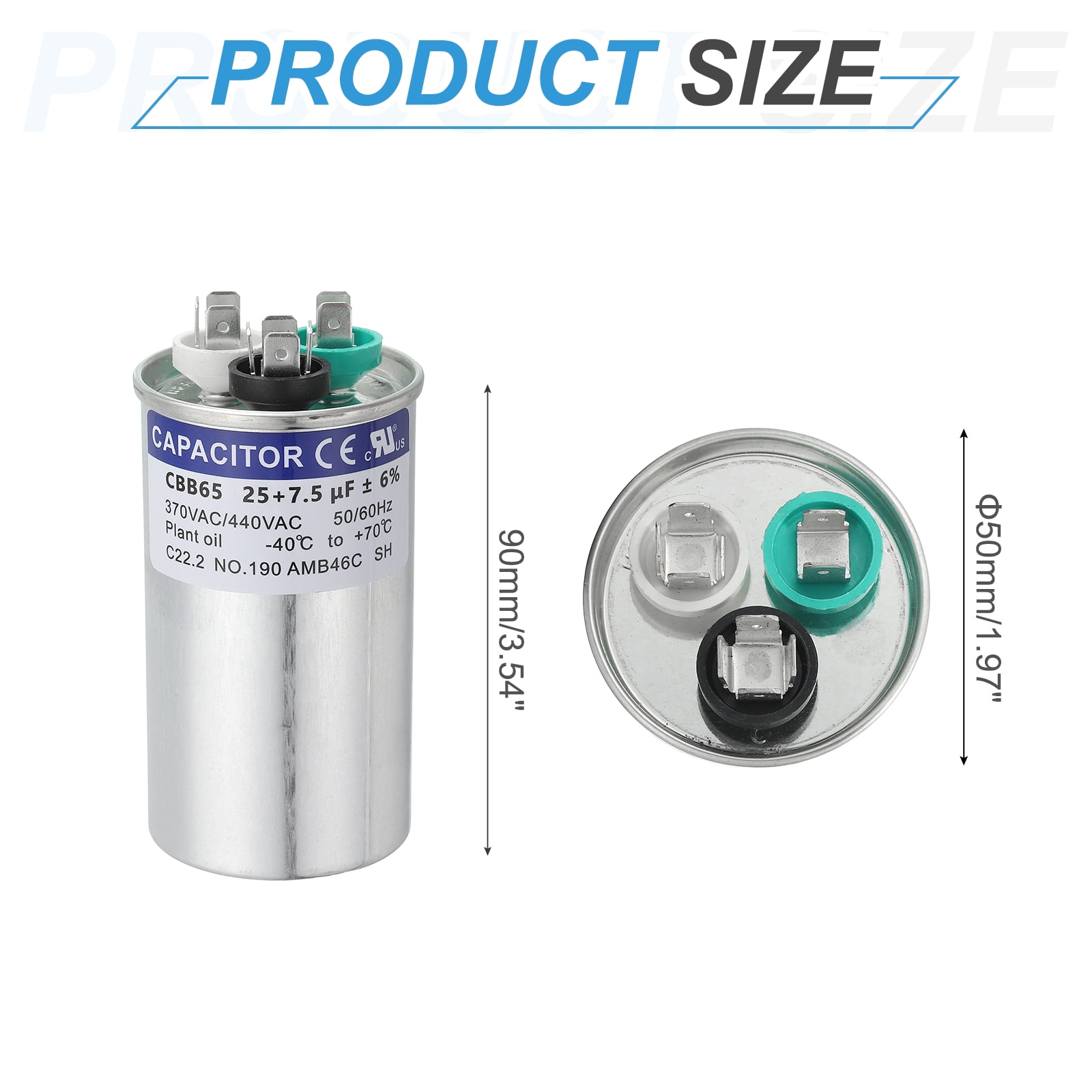 Uxcell CBB65 Capacitor, 25+7.5uF 370-440 VAC 50/60Hz Aluminium CBB65 Air Conditioner Motor Starting Round Capacitor for HVAC Systems, Air Conditioner, Heat Pump
