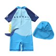 thumbnail image 4 of GYRATEDREAM Baby Boys Kids One Piece Rash Guard Swimsuit Toddlers UPF 50+ Zipper Bathing Suit Swimwear with Hat for 2-3Y Sea Blue, 4 of 6