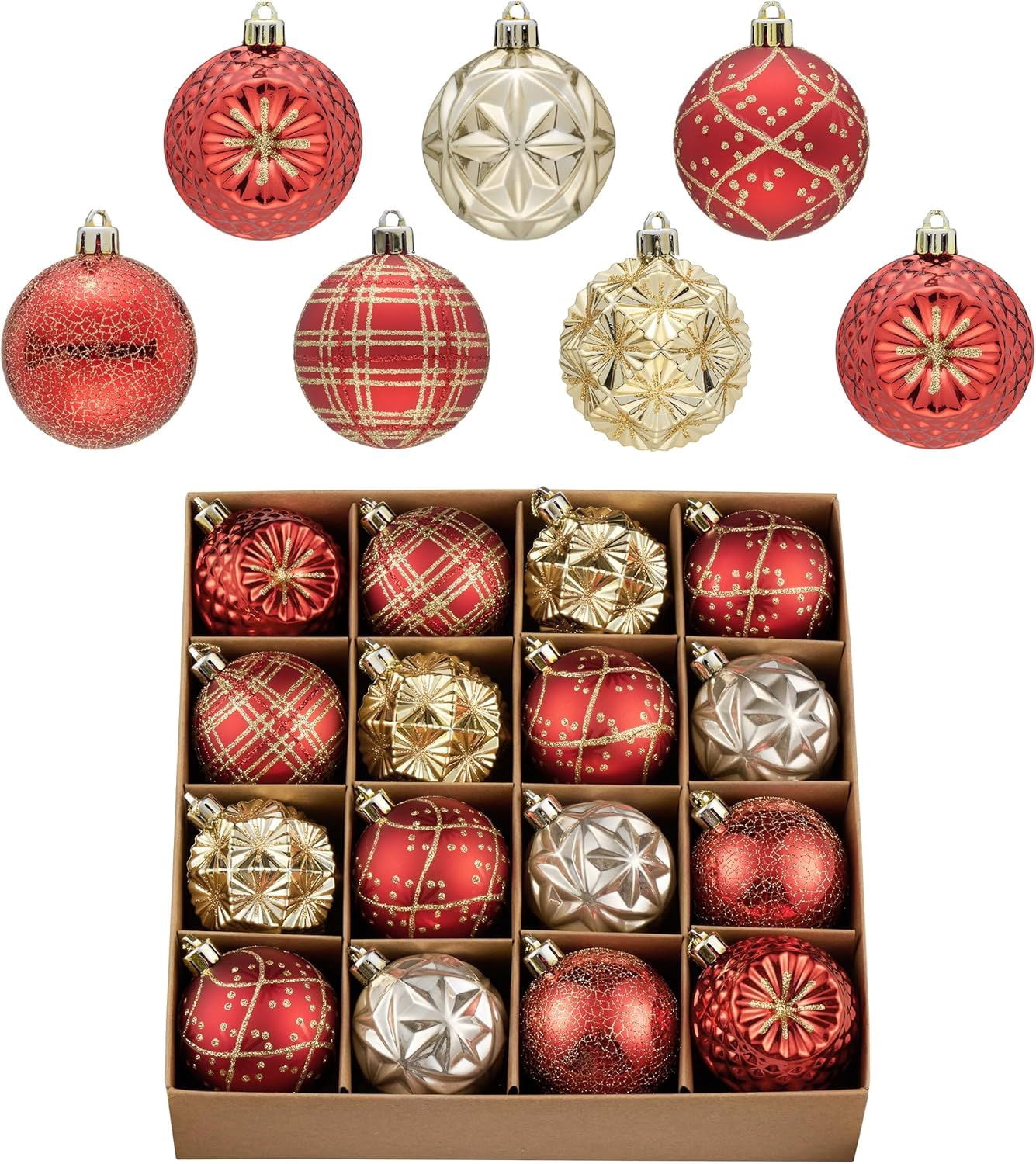 Ornaments for Christmas Trees, 16ct 2.36 Inches White and Silver Shatterproof Christmas Tree Decorations, Hanging Ball Ornaments for Xmas Holiday Party Decor