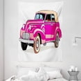 thumbnail image 1 of Cars Tapestry, Convertible Car Fifties Curved Edges Vintage Vehicle Vibrant Colored Automobile, Wall Hanging for Bedroom Living Room Dorm Decor, 60W X 80L Inches, Hot Pink Peach, by Ambesonne, 1 of 2