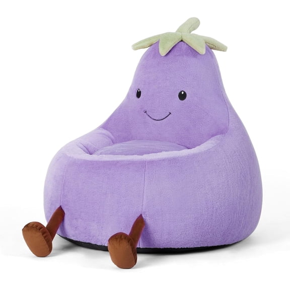 Kids Bean Bag Chair with Faux Rabbit Fur Cover, 24 Inch, Purple