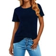 thumbnail image 7 of Yubnlvae Women's Short Sleeve Casual Solid Loose Crew Neck T Shirts Navy XL, 7 of 7