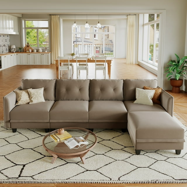 LLappuil Modular Sectional Sofa, 5 Seat Modular Sectional Sofa with Storage, Velvet Waterproof Anti-Scratch Sofa for Living Room