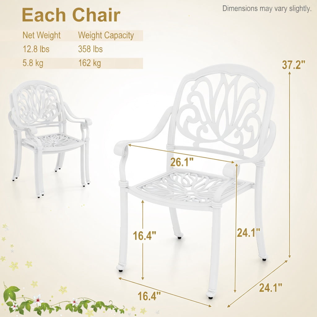 Hommoo 2-Pack Stackable Cast Aluminum Outdoor Dining Chairs with Armrests, All-Weather Patio Seating for Backyard, Garden & Porch, White