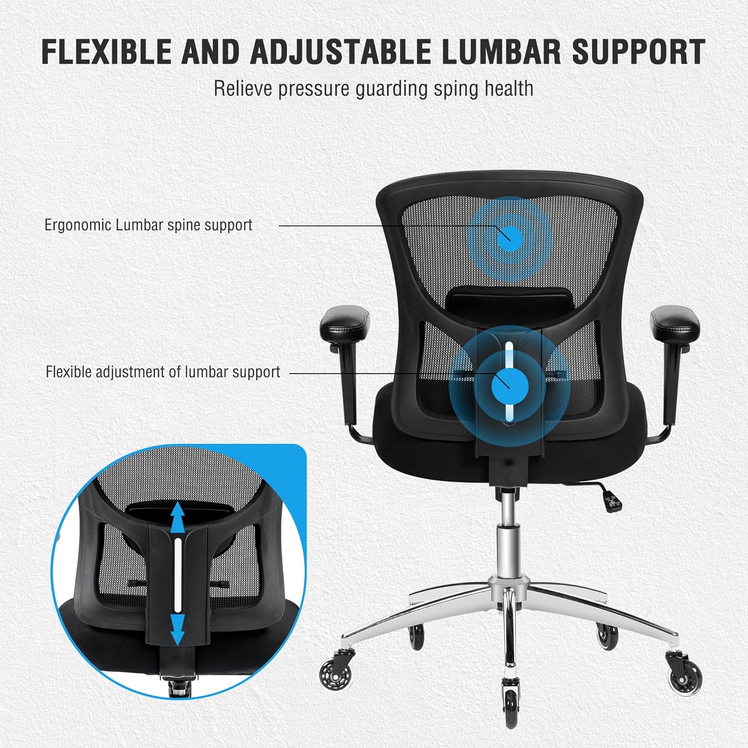 Bigroof Office Chair 600lbs, Ergonomic Computer Chair  3D Adjustable Armrest Lumbar Support  for Home Office