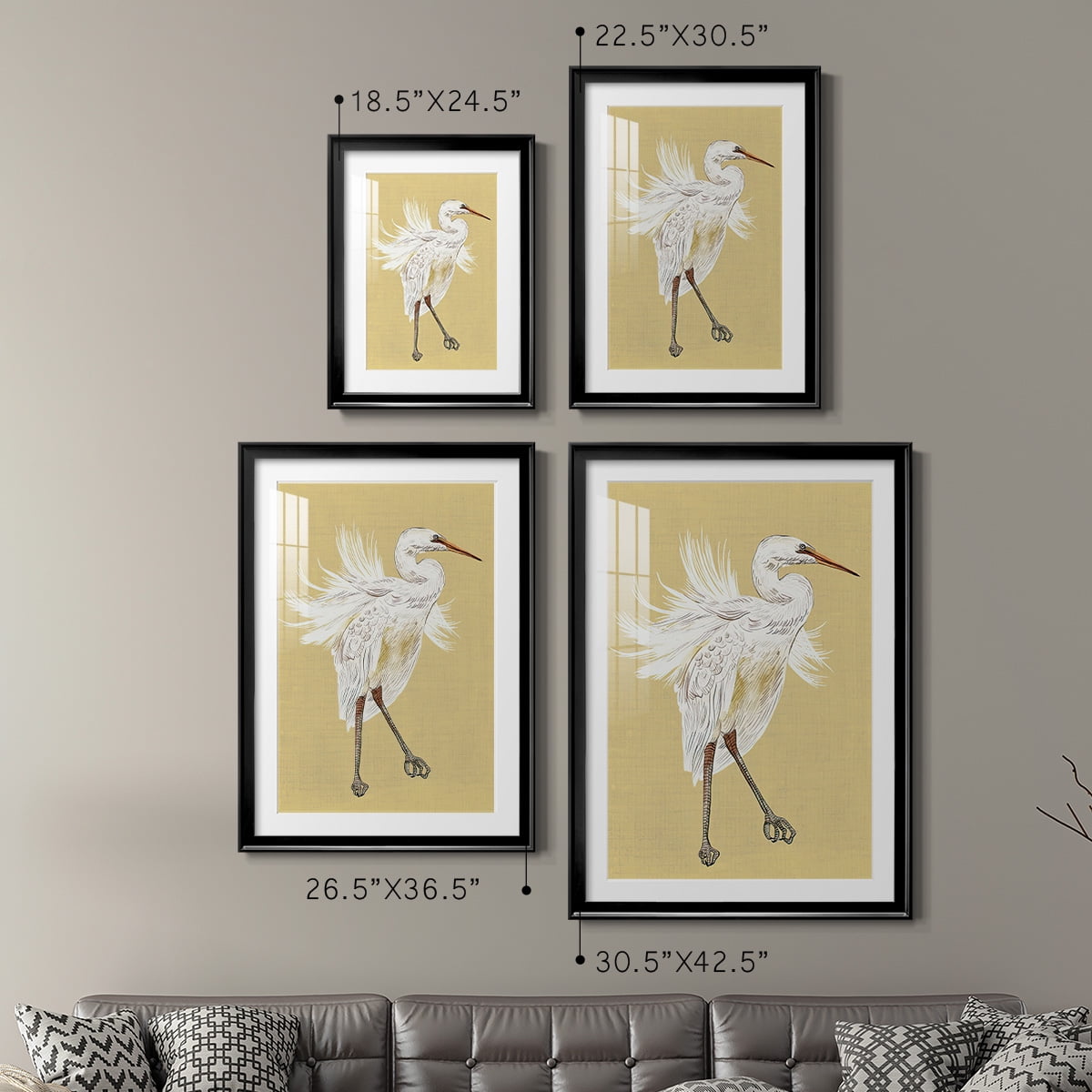 Wexford Home Heron Plumage V Premium Framed Print, 18.5" x 24.5" - Ready to Hang, Black (Set of 2)