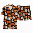 thumbnail image 4 of CAUYDY Girls Halloween Satin Pajamas Set Short Sleeve Sleepwear Button Down Loungewear 2 Piece Pjs Shorts Set,8-9 Y, 4 of 6