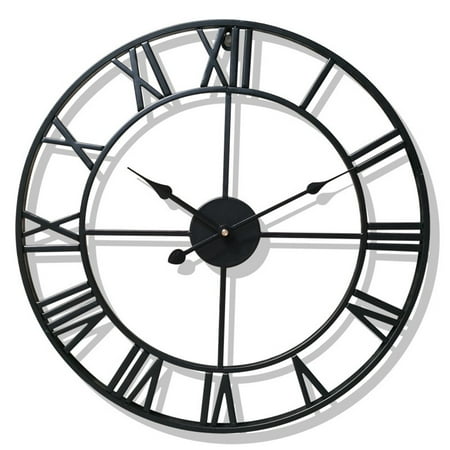 Luolandi 47CM Wall Clock Retro Iron Roman Numeral Wall Clock Round Wall Clock Decor black