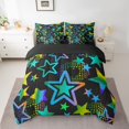 thumbnail image 3 of Feelyou Dreamy Stars Graffiti Twin Bedding Sets 7-Piece for Kids, Black Blue Cartoon Bedding Comforter Set, Fashion Love Heart Reversible Sheet Sets, Ultra Soft Bedroom Decor, 3 of 9
