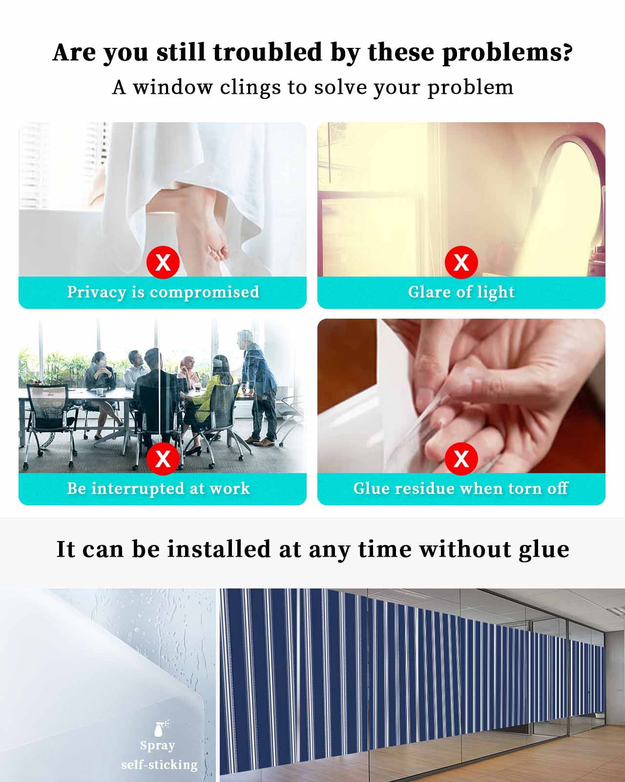 Window Privacy Film,Navy Blue White Stripes Sun Blocking Window Tint Film Heat Control One Way Blackout Window Film,Geometric Vertical Linens Modern Minimalism Non Adhesive Static Cling 29.5x78.7 In