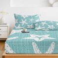 thumbnail image 6 of King Size Fitted Sheet Set - Coastal Starfish 3 Piece Bedding Sets 16" Deep Pocket Fitted Sheet with 2 Pillowcases, Seafoam Blue Nautical Vintage Marine Life Brushed Microfiber Hotel Bed Sheets, 6 of 9