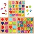 thumbnail image 1 of Puzles de madera HUOGUO 3 en 1 con forma de número ABC del alfabeto para bebés, 1 of 5