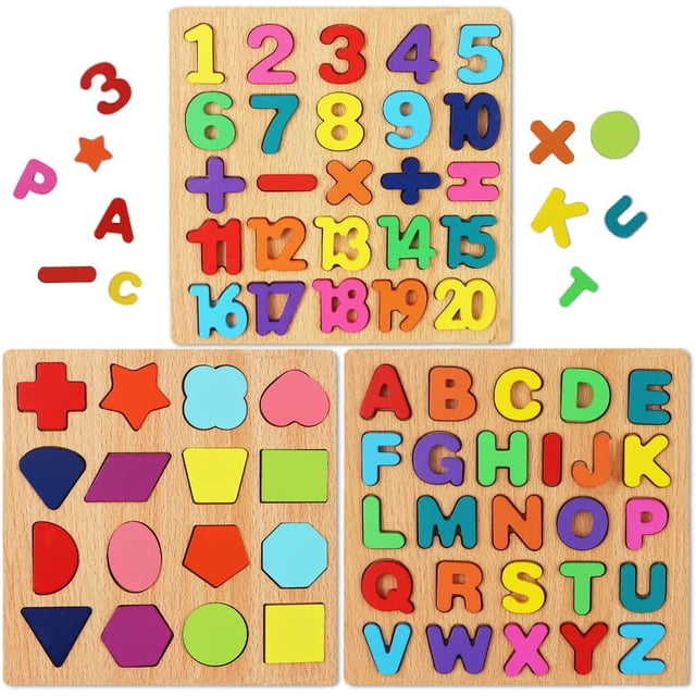 Puzles de madera HUOGUO 3 en 1 con forma de número ABC del alfabeto para bebés