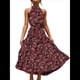 thumbnail image 2 of Vestido Bohemio de Verano para Mujer, Sin Mangas, con Estampado de Lunares, Cuello Halter, Volantes, Dobladillo y Cinturón Negro y Rojo L, 2 of 7
