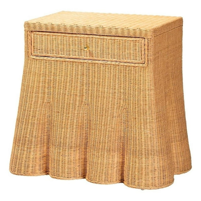 bali & pari Chica Scalloped Natural Rattan Console Table with Drawer
