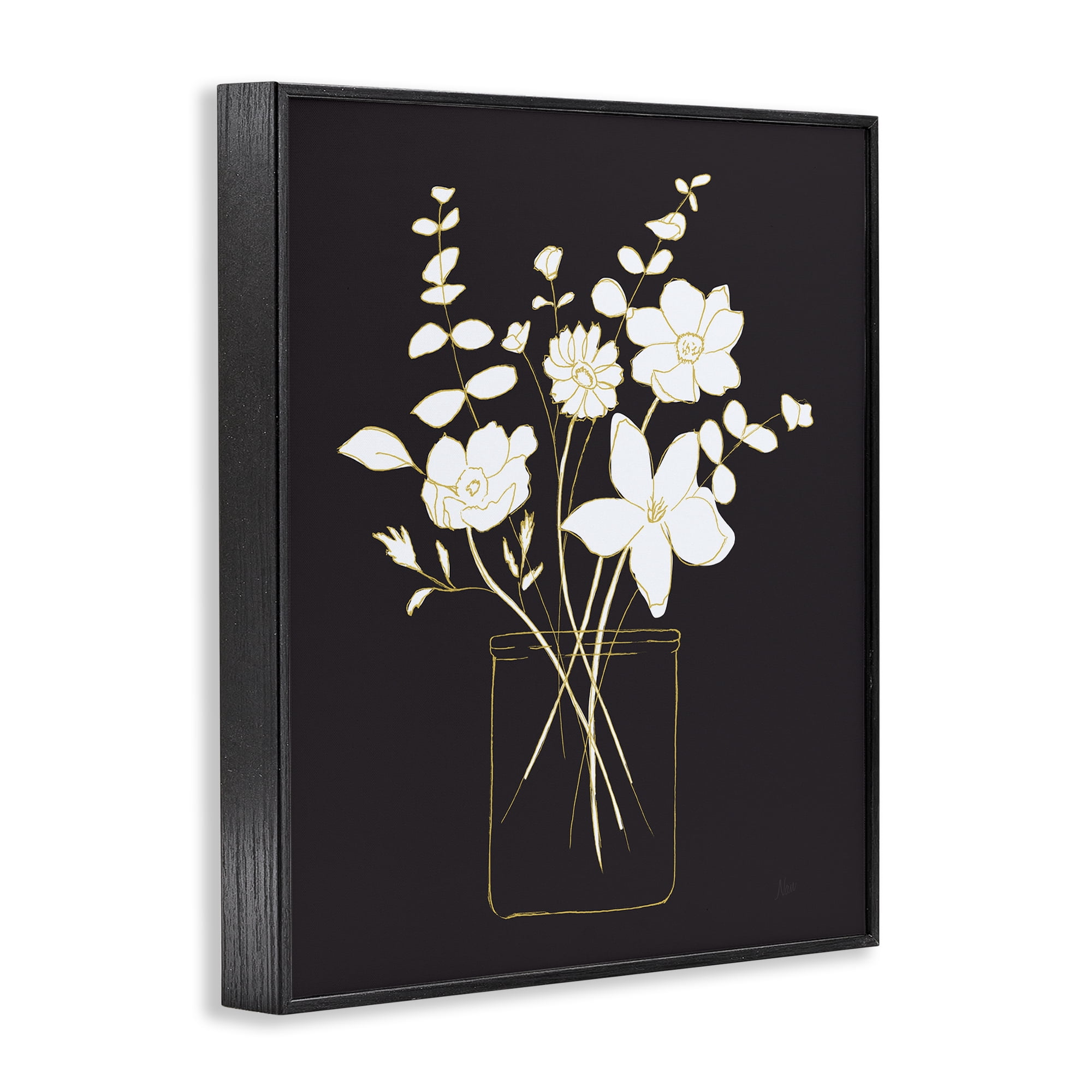 Stupell Industries Classy White Flowers Botanical & Floral Painting Black Framed Art Print Wall Art, 16 x 20