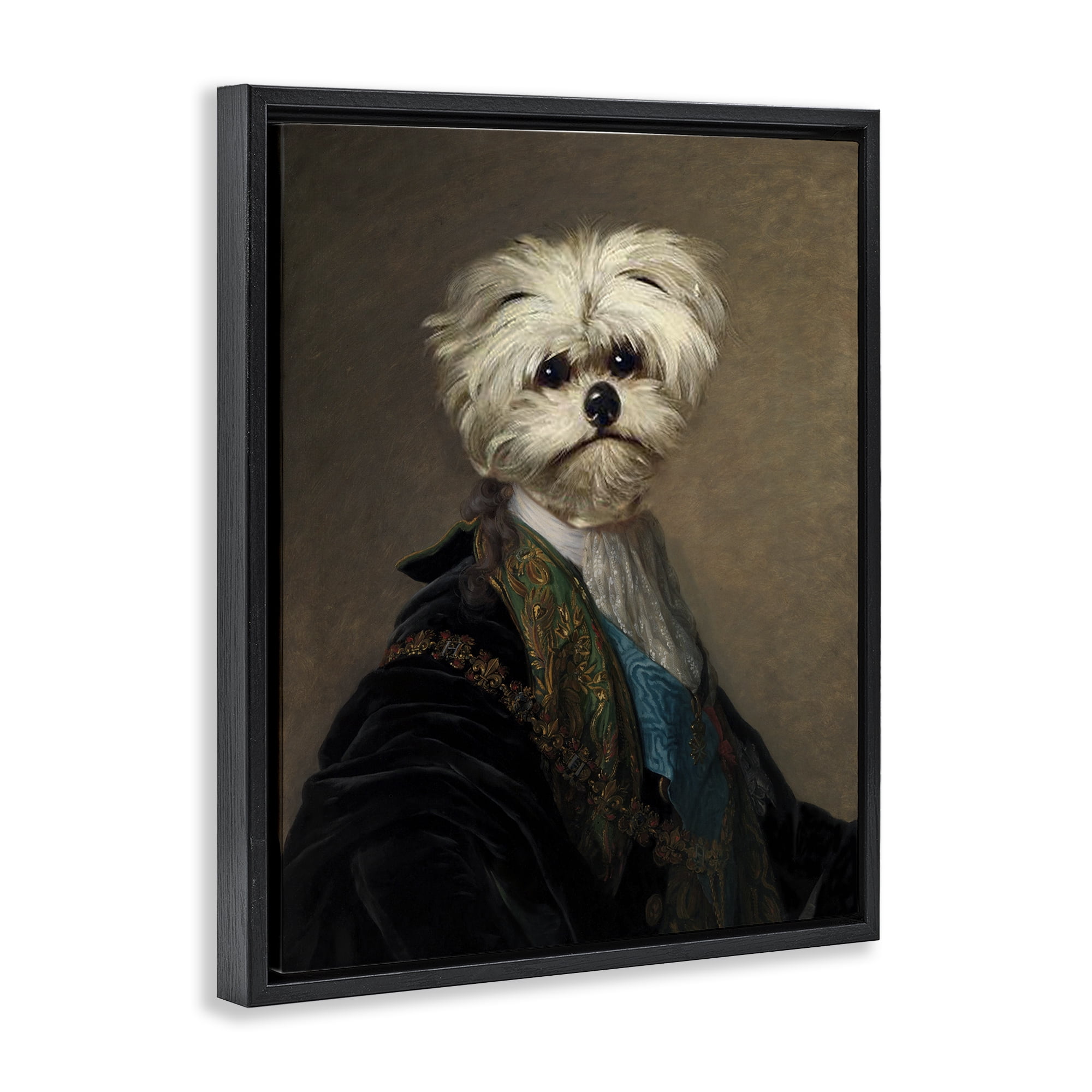 Stupell Industries Regal Bichon Frise Portrait Animals & Insects Painting Black Floater Framed Canvas Art Print Wall Art, 17 x 21