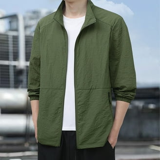 Mens Stand Collar Jacket Classic Full Zip Up Jacket No Hood Nylon