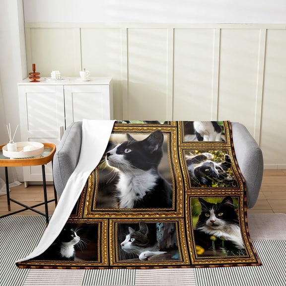 Black And White Cat Throw Blanket For Bed Sofa