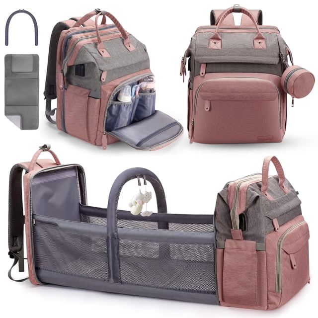 Mochila para pañales DERJUNSTAR, grande, impermeable, rosa