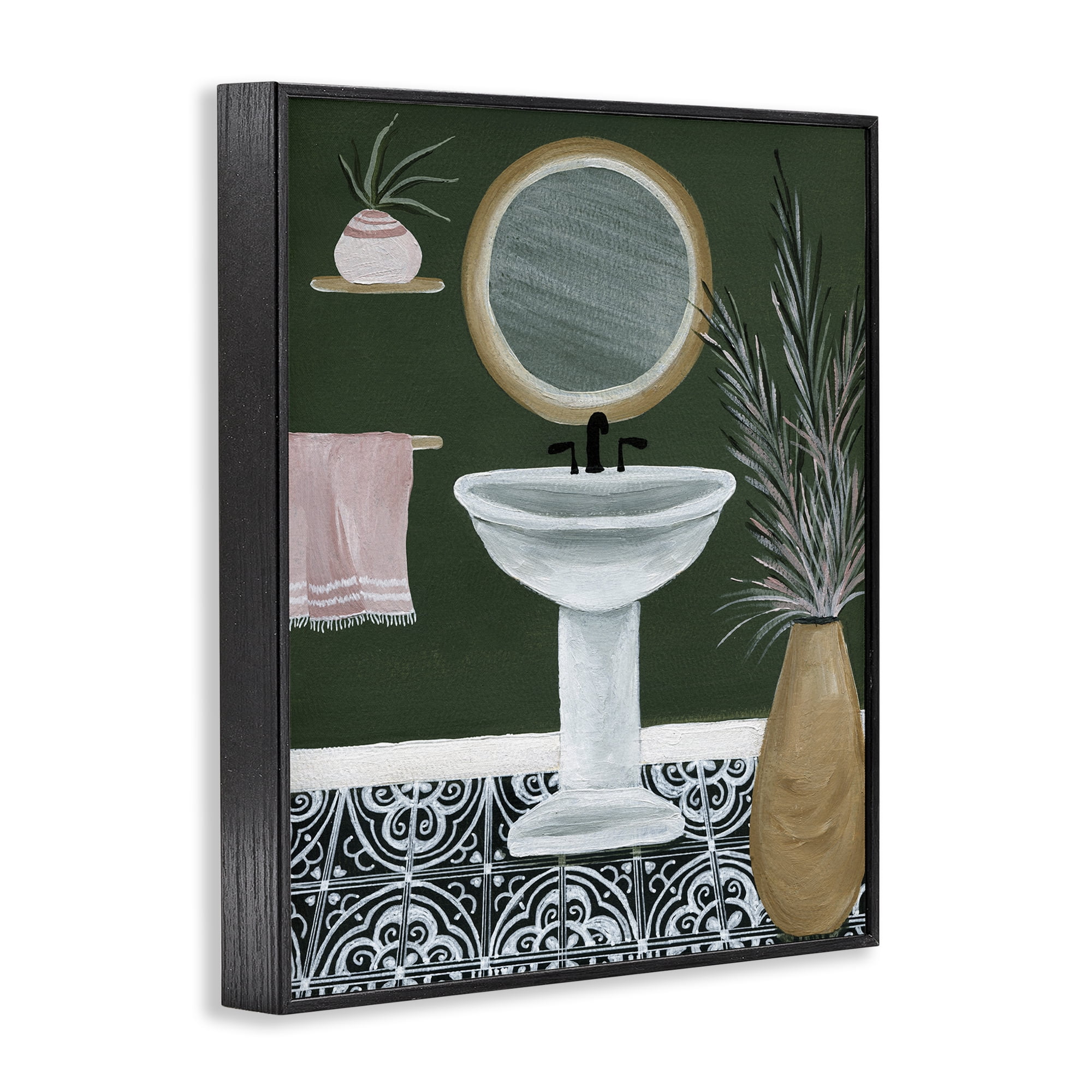 Stupell Industries Chic Green Bathroom Typography Painting Black Framed Art Print Wall Art, 11 x 14