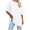 thumbnail image 1 of Tops Largos para Leggings Suelto Casual Color Sólido Manga Corta Superior, Cuello Redondo Irregular Hembra Camiseta, 1 of 9