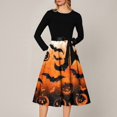 thumbnail image 6 of WTOBBY Women's Fashion Round Neck Casual Slim Halloween Printed Long Sleeve Audrey Hepburn Style Dress with Retro Design for Party and Everyday Wear ,Saffron M, 6 of 6