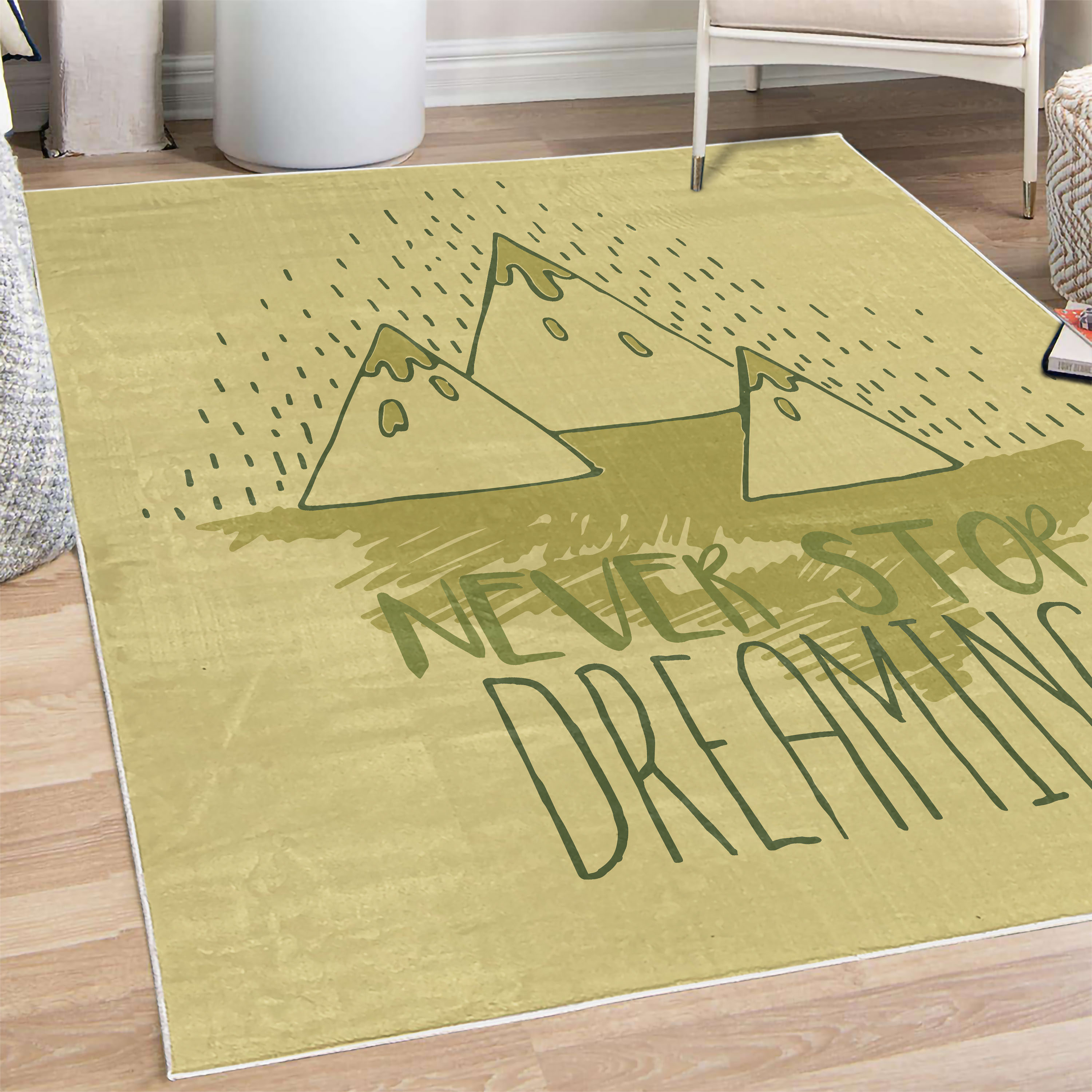 Saying Decorative Rug, Mountain Peaks and Never Stop Dreaming Goals ...
