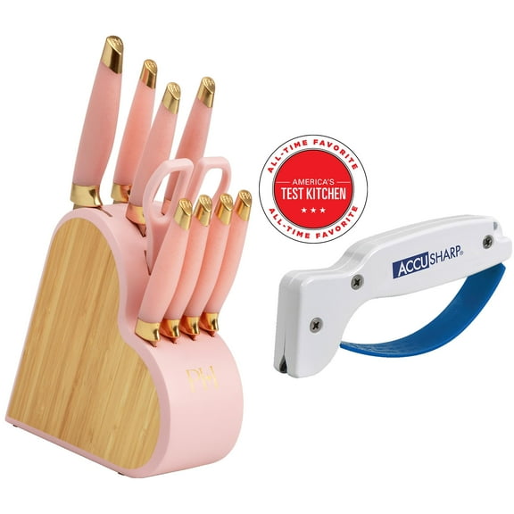 Paris Hilton 10-Piece Heart-Shaped Stainless Steel Knife Block Set, Pink   AccuSharp Knife and Tool Sharpener 070C