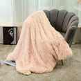 thumbnail image 4 of DONGPAI Decorative Soft Fluffy Faux Fur Throw Blanket, Long Shaggy Cozy Furry Blanket Comfy Flannel Fuzzy Blanket for Bedroom Sofa Couch, 31''x 47'', Champagne, 4 of 7