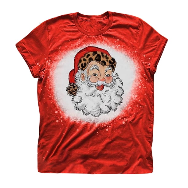 Blusa estampada de camiseta de manga corta con estampado de letras y estampado teñido anudado navideño divertido para mujer Fridja gope850