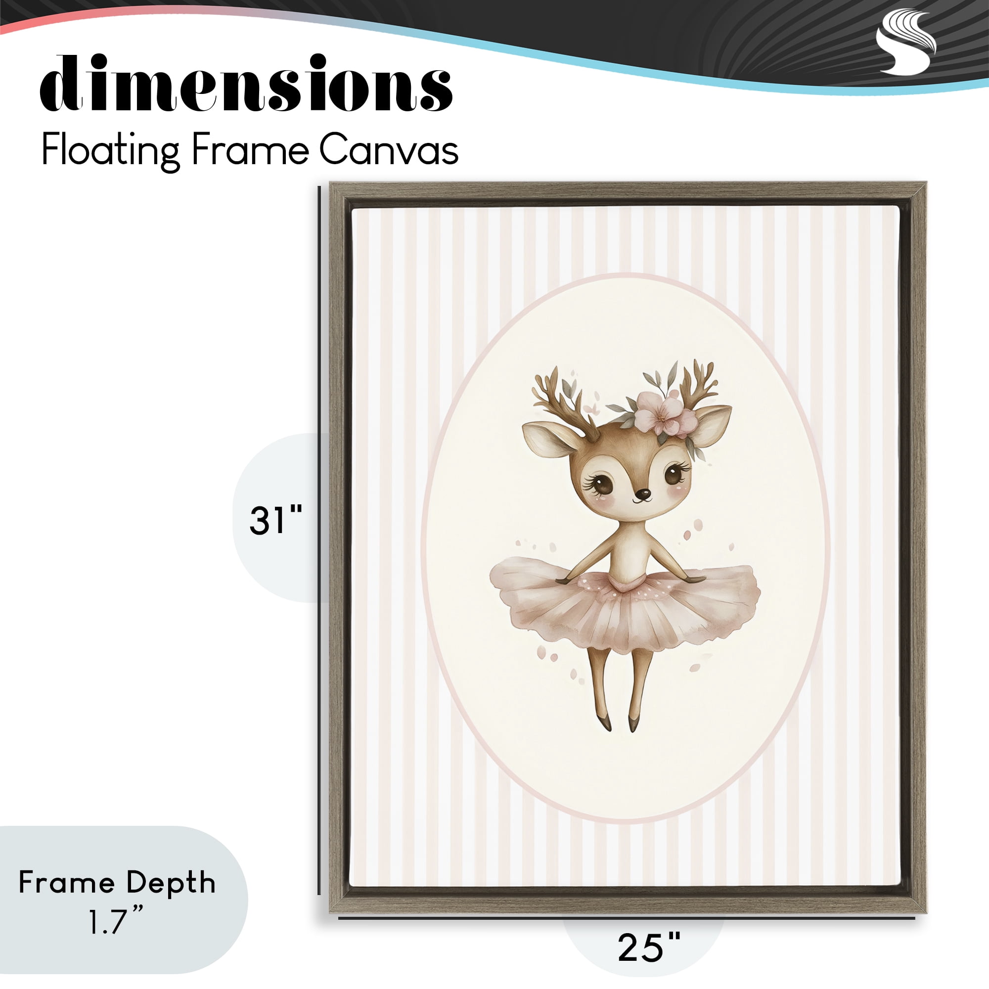 Stupell Industries Nursery Ballerina Deer Striped Brown Framed Floater Canvas Wall Art, design by LSR Design Studio