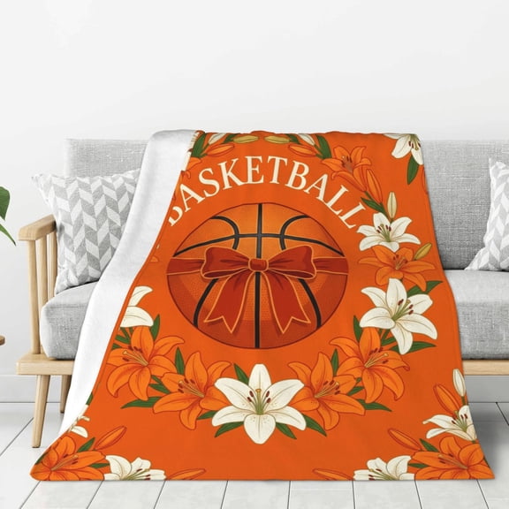 Basketball Throw Blanket Coquette Bow Softball Sports Blanket, Thanksgiving Team Gift for Adults 50x40