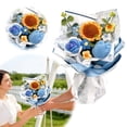 thumbnail image 2 of Hand Knitted Blue Rose & Sunflower Bouquet - 35cm/13.78in Crochet Flower Arrangement, Unique Home Decor Gift (Blue & White), 2 of 6