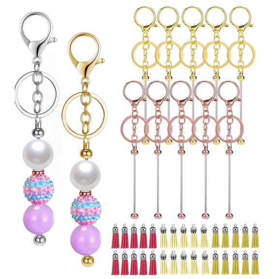 Beadable Keychains Bars With Multicolor 30 Tassels DIY Multicolor Blank Beadable Keychains Keychain Bars Suitable for Bead Keychain Office DIY Gift