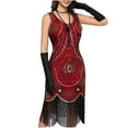 thumbnail image 5 of BLTIBY Women's 1920s Fringed Dress Flapper Costume Vintage Sequin Beaded Tassels Hem Prom Sleeveless Round Neck Cocktail Evening Dresses Gatsby Dress Red L, 5 of 7