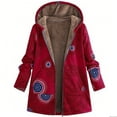 thumbnail image 2 of Pisexur Veste d'Hiver pour Femmes Mode Couleur Unie Décontractée à Fermeture Éclair Col Montant Sport Manches Longues à Capuche Tenue Décontractée Rouge,P, 2 of 3