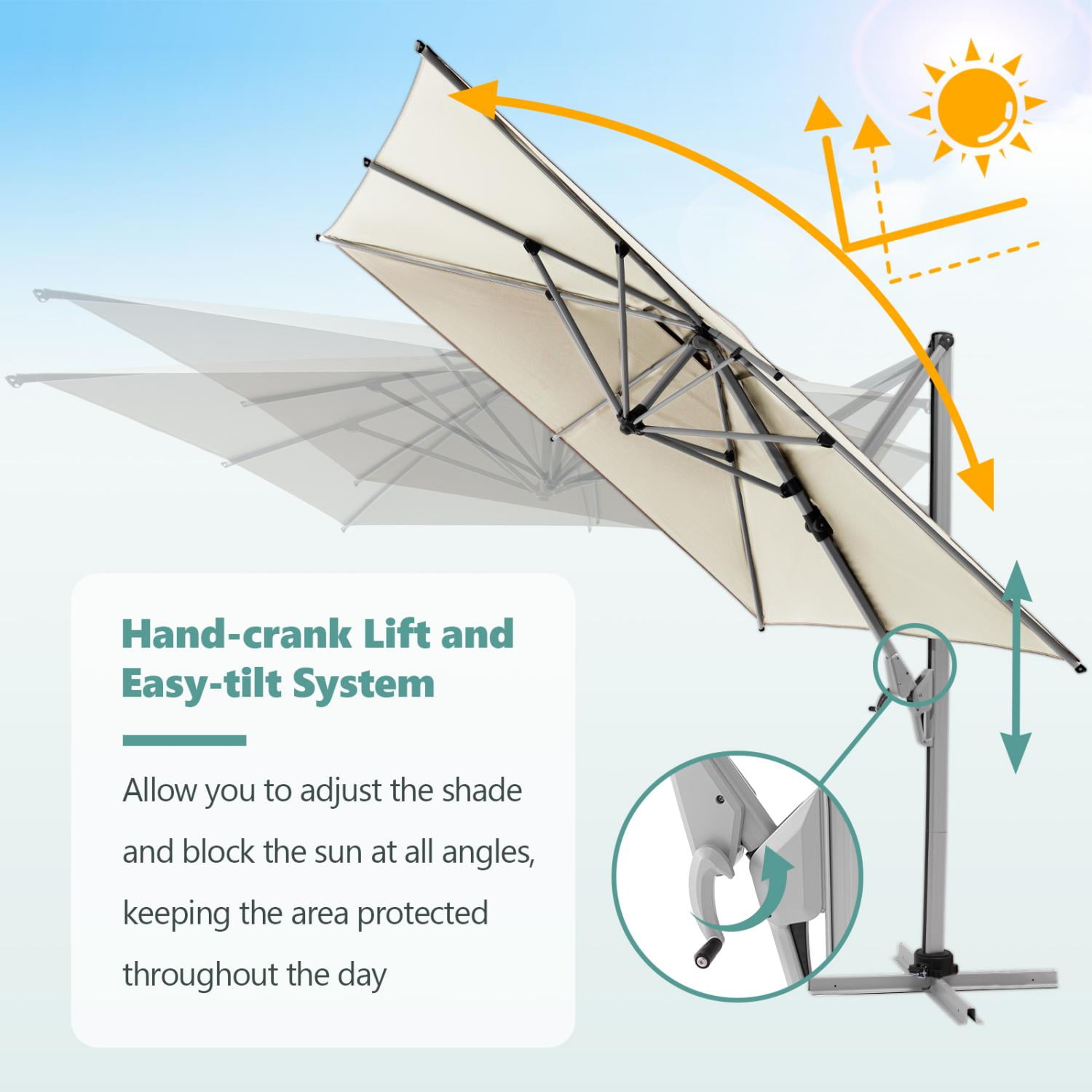 COSIEST 9FT Cream Double Top Cantilever Outdoor Umbrellas, Large Square Windproof Patio Umbrella for Garden, Deck, Pool