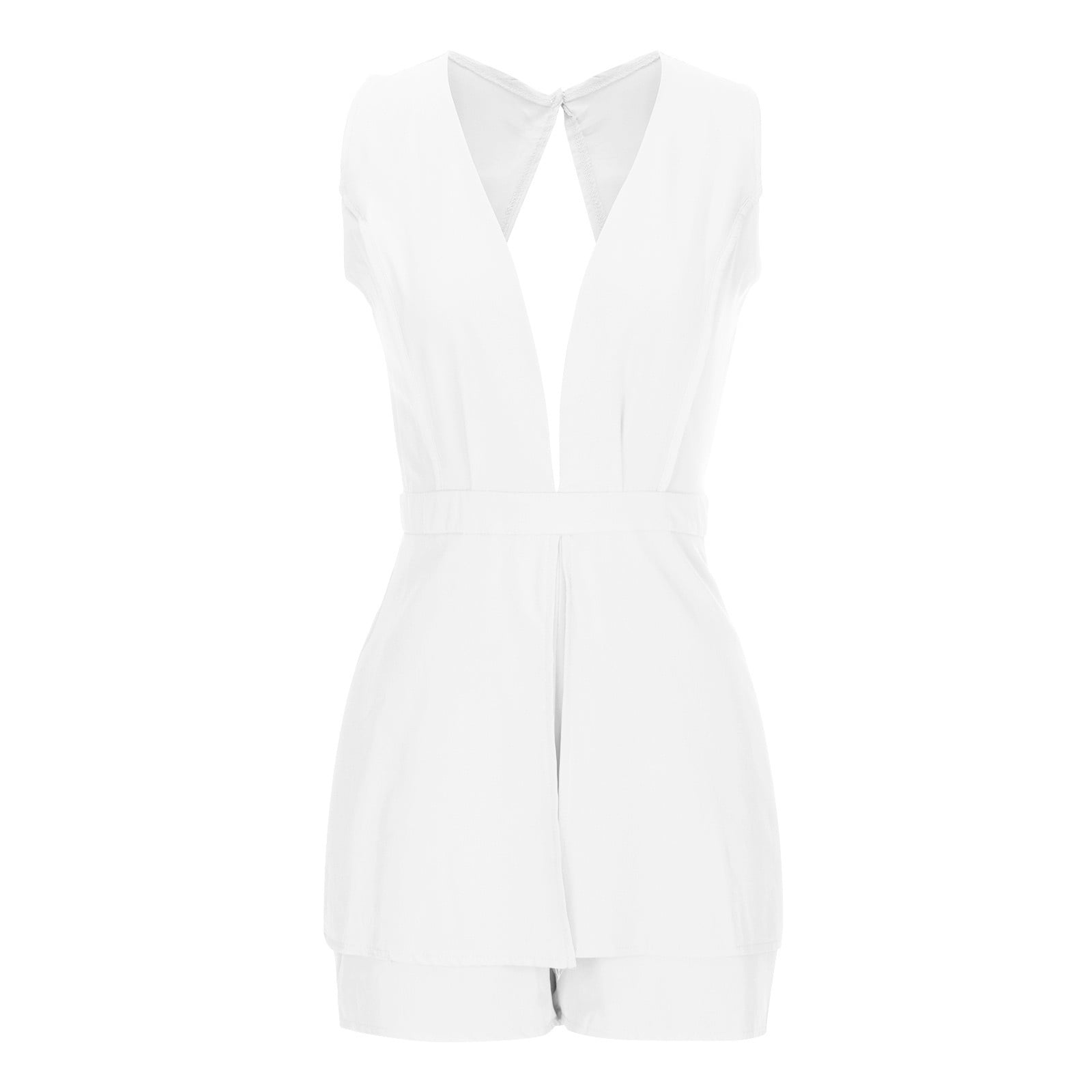 Tbahhir Women's Sleeveless Romper Shorts - V Neck Business Casual Jumpsuit With Pockets