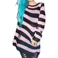 thumbnail image 3 of Okbabeha Hollow Knit Sweater, Stripe Pattern Long Sleeve Round Neck Pullover, 3 of 8
