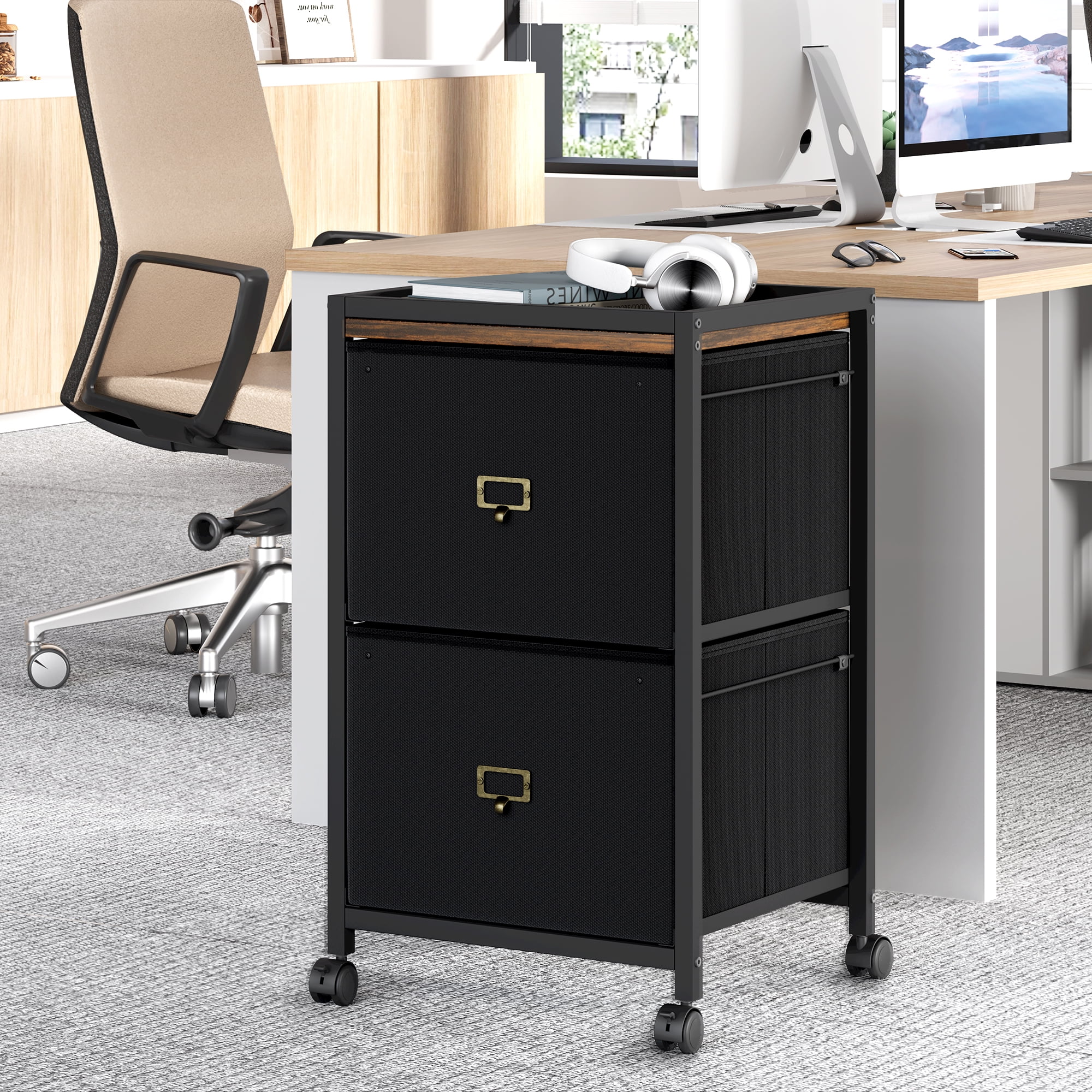 Mobile File Cabinet,Rolling Printer Stand with Drawers,Fabric Vertical Filing Cabinet fits A4 or Letter Size for Home Office Small Under Desk Storage Cabinet