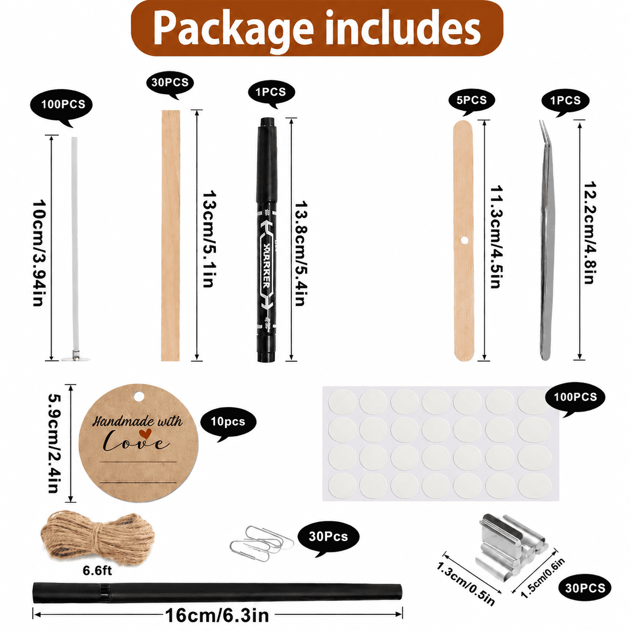 TAETOE 130 Pcs Candle Wicks for Candle Making Kit: 100 Cotton & 30 Wood Wicks with Complete Tool Set (Wick Stickers, Candle Tabs, Tweezers, Pen), for Soy Beeswax DIY Candles