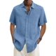 thumbnail image 1 of Cotton Linen Blouse Summer Men Turn Down Collar Short Sleeve Button Loose Blouse Tops Oversized S-5xlM, 1 of 5